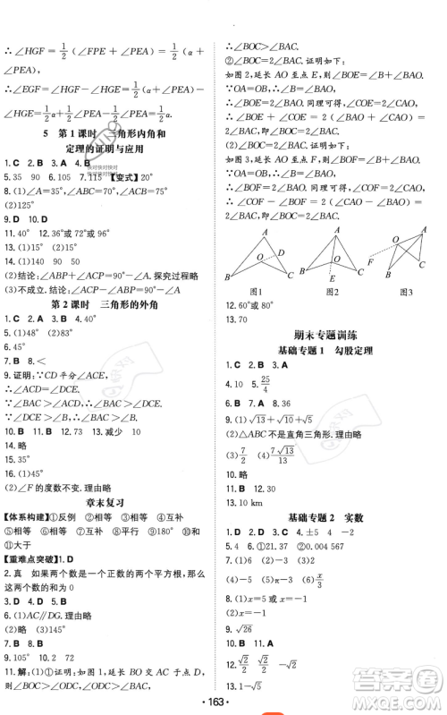 湖南教育出版社2023年一本同步训练八年级上册数学北师大版答案