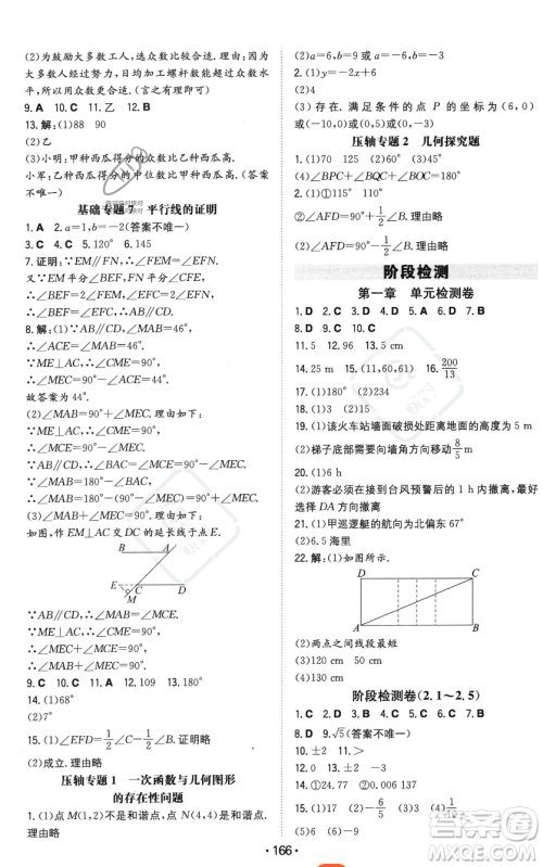 湖南教育出版社2023年一本同步训练八年级上册数学北师大版答案