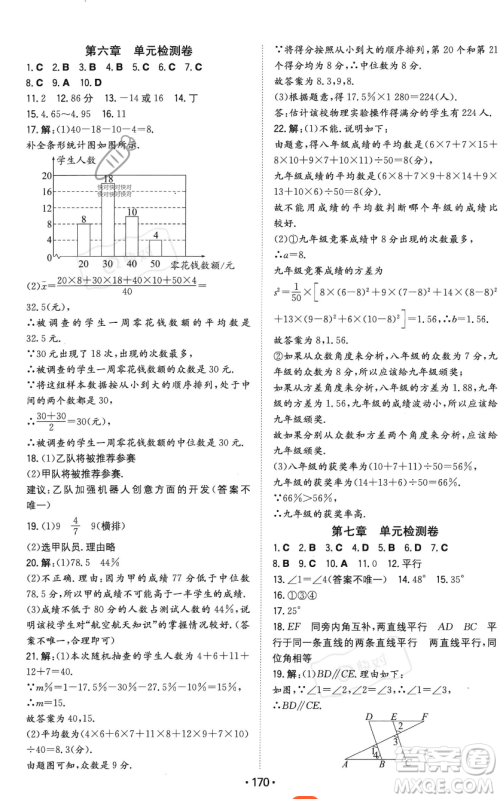 湖南教育出版社2023年一本同步训练八年级上册数学北师大版答案