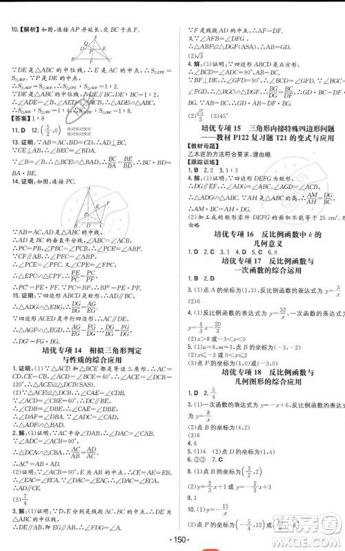 湖南教育出版社2023年一本同步训练九年级上册数学北师大版答案