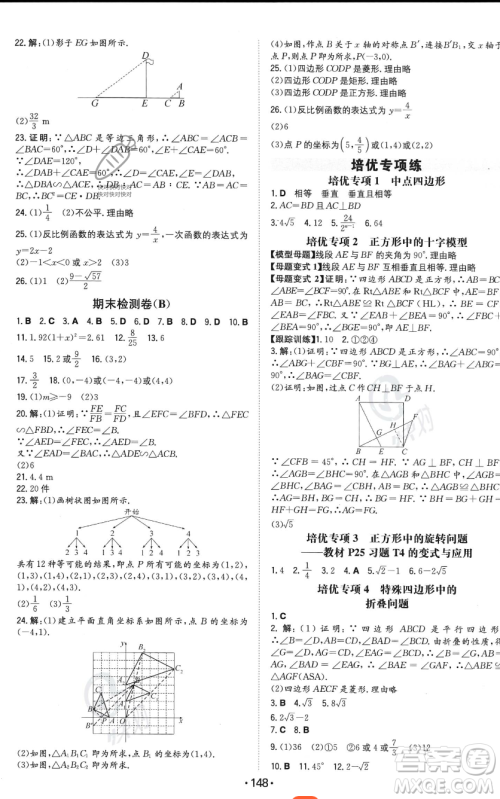 湖南教育出版社2023年一本同步训练九年级上册数学北师大版答案