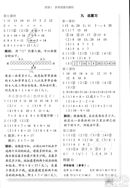 龙门书局2023黄冈小状元作业本一年级上册数学人教版答案