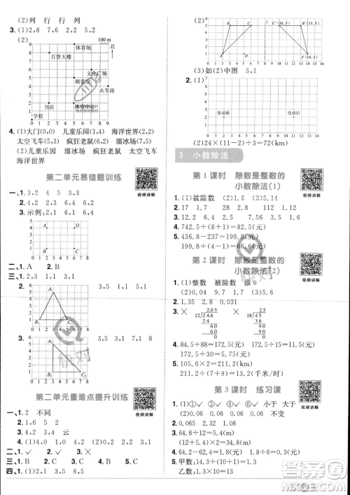 江西教育出版社2023阳光同学课时优化作业五年级上册数学人教版答案