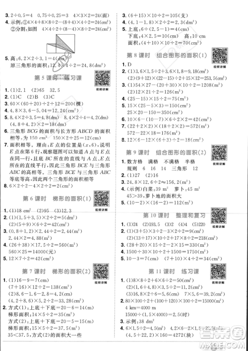 江西教育出版社2023阳光同学课时优化作业五年级上册数学人教版答案
