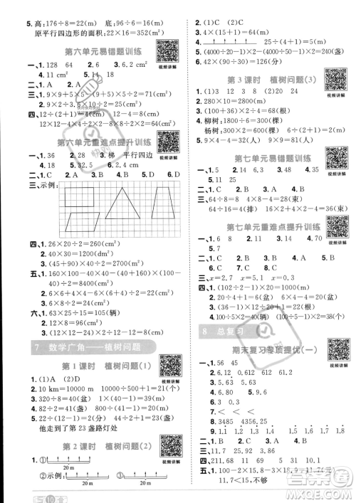 江西教育出版社2023阳光同学课时优化作业五年级上册数学人教版答案