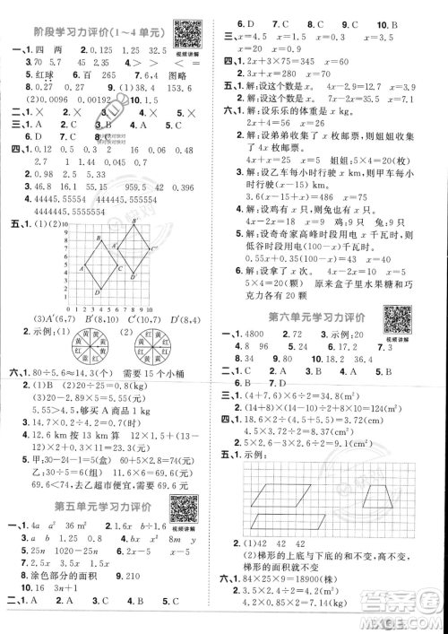 江西教育出版社2023阳光同学课时优化作业五年级上册数学人教版答案