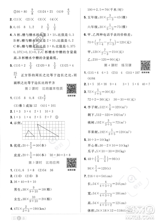 江西教育出版社2023阳光同学课时优化作业六年级上册数学人教版答案