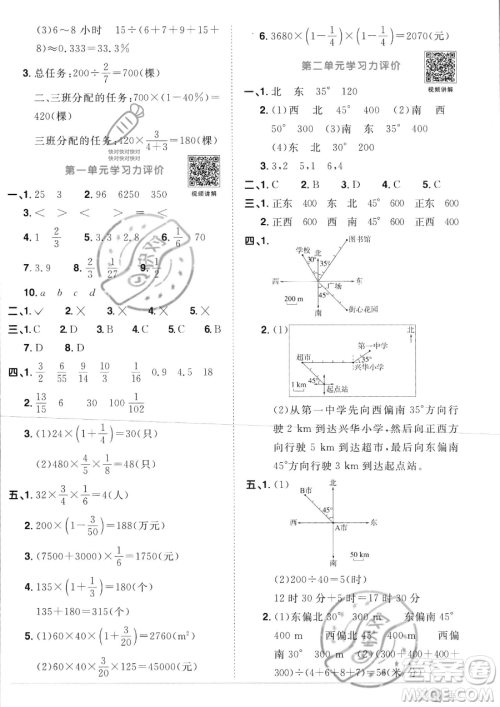 江西教育出版社2023阳光同学课时优化作业六年级上册数学人教版答案