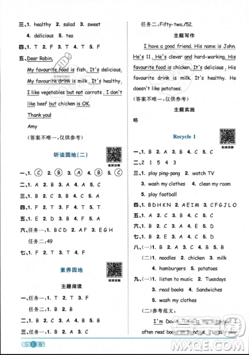 江西教育出版社2023阳光同学课时优化作业五年级上册英语人教PEP版答案