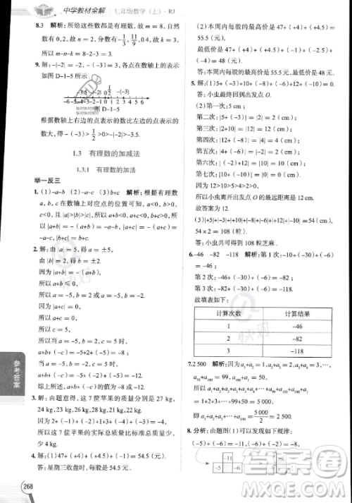 陕西人民教育出版社2023中学教材全解七年级上册数学人教版答案