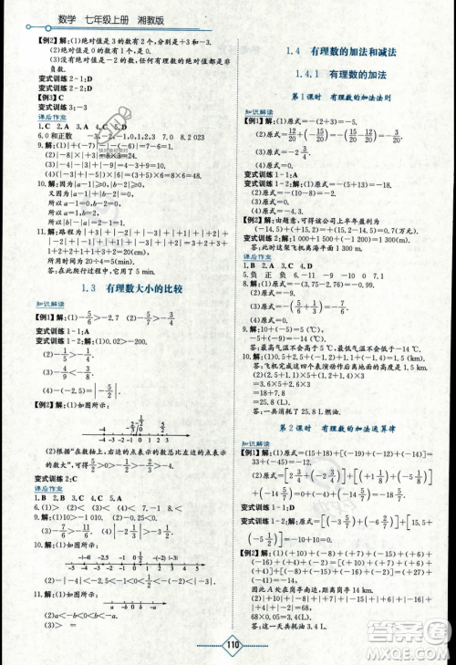 湖南教育出版社2023学法大视野七年级上册数学湘教版答案