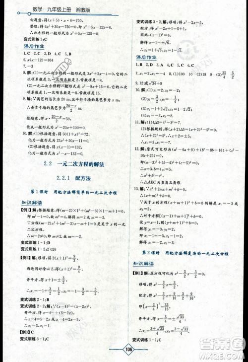 湖南教育出版社2023学法大视野九年级上册数学湘教版答案