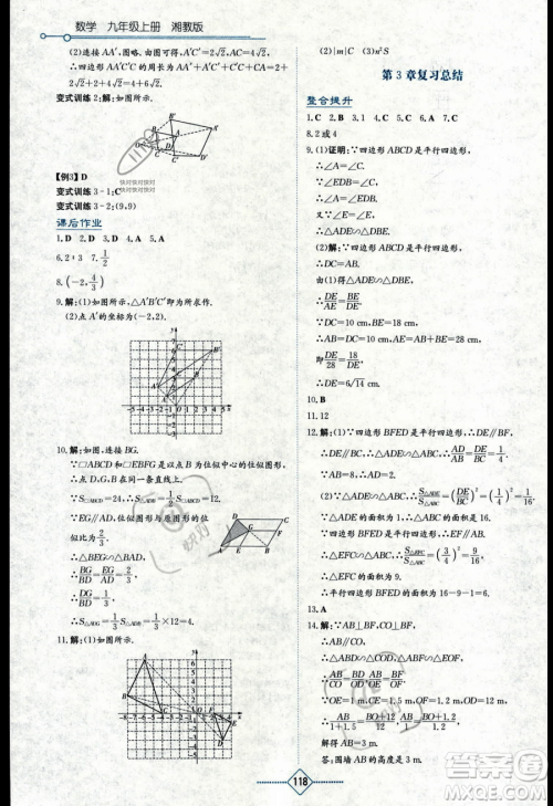 湖南教育出版社2023学法大视野九年级上册数学湘教版答案