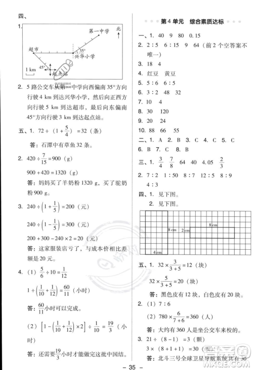 吉林教育出版社2023综合应用创新题典中点六年级上册数学人教版答案