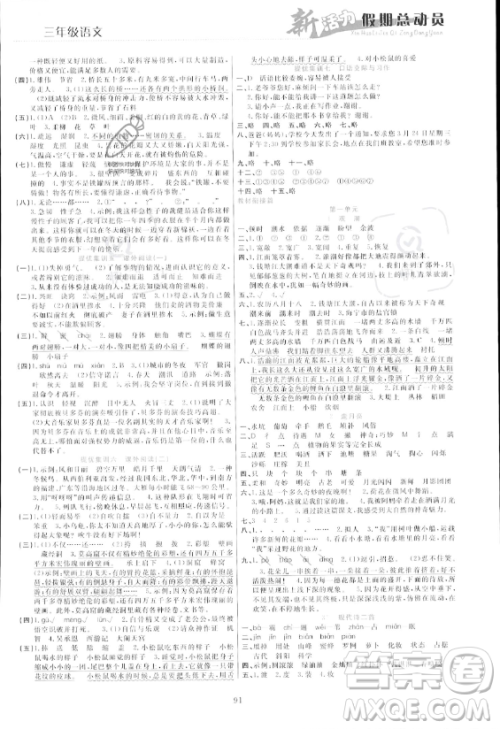 甘肃文化出版社2023年新活力暑假总动员三年级语文通用版答案