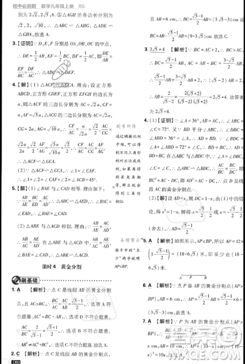 开明出版社2024届初中必刷题九年级上册数学北师大版答案