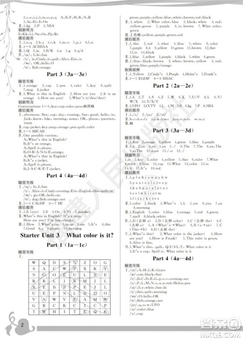 福建人民出版社2023年秋季顶尖课课练七年级英语上册人教版参考答案 福建人民出版社2023年秋季顶尖课课练七年级英语上册人教版参考答案