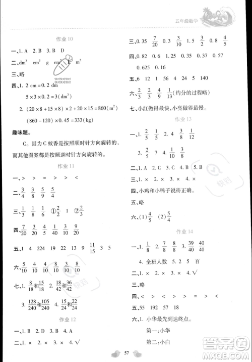 北京教育出版社2023年新课标暑假乐园五年级数学通用版答案
