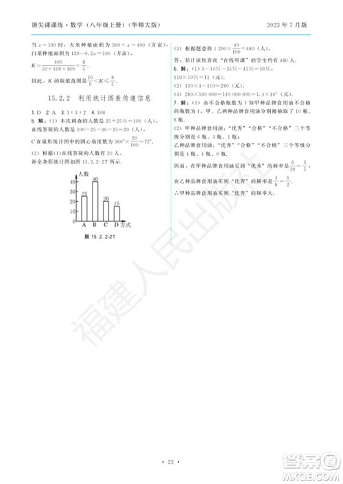 福建人民出版社2023年秋季顶尖课课练八年级数学上册华师大版参考答案