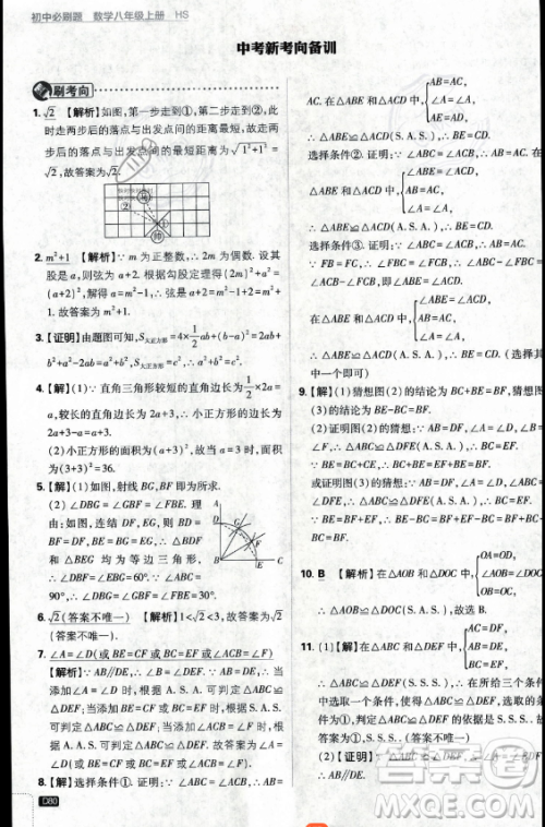 开明出版社2024届初中必刷题八年级上册数学华师版答案