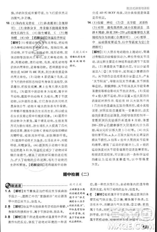 开明出版社2024届初中必刷题八年级上册生物人教版答案 开明出版社2024届初中必刷题八年级上册生物人教版答案