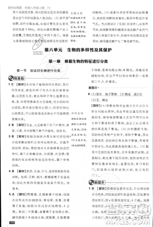 开明出版社2024届初中必刷题八年级上册生物人教版答案 开明出版社2024届初中必刷题八年级上册生物人教版答案