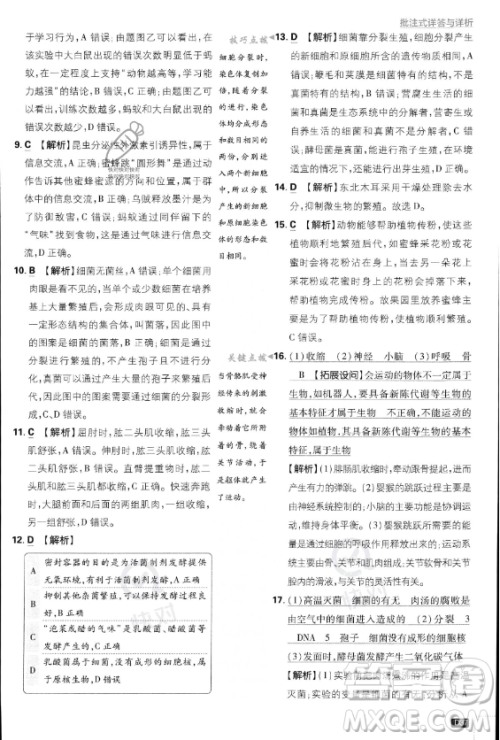 开明出版社2024届初中必刷题八年级上册生物人教版答案 开明出版社2024届初中必刷题八年级上册生物人教版答案