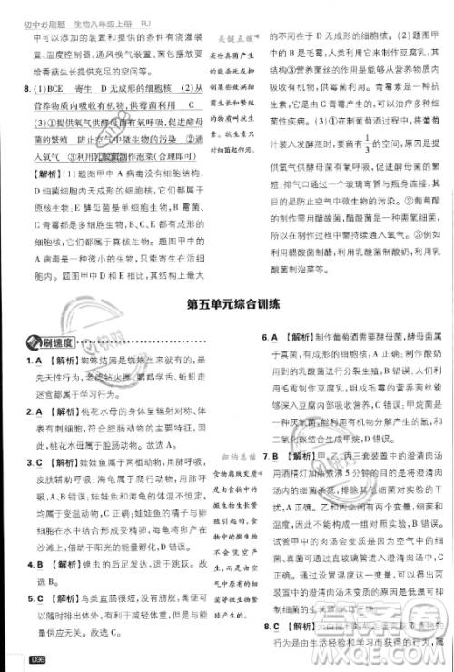 开明出版社2024届初中必刷题八年级上册生物人教版答案 开明出版社2024届初中必刷题八年级上册生物人教版答案