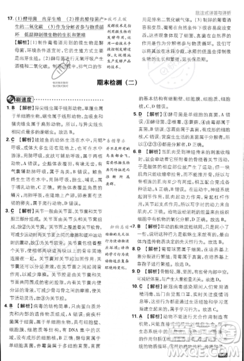 开明出版社2024届初中必刷题八年级上册生物人教版答案 开明出版社2024届初中必刷题八年级上册生物人教版答案