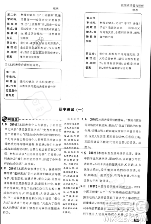 开明出版社2024届初中必刷题八年级上册道德与法治人教版答案 开明出版社2024届初中必刷题八年级上册道德与法治人教版答案