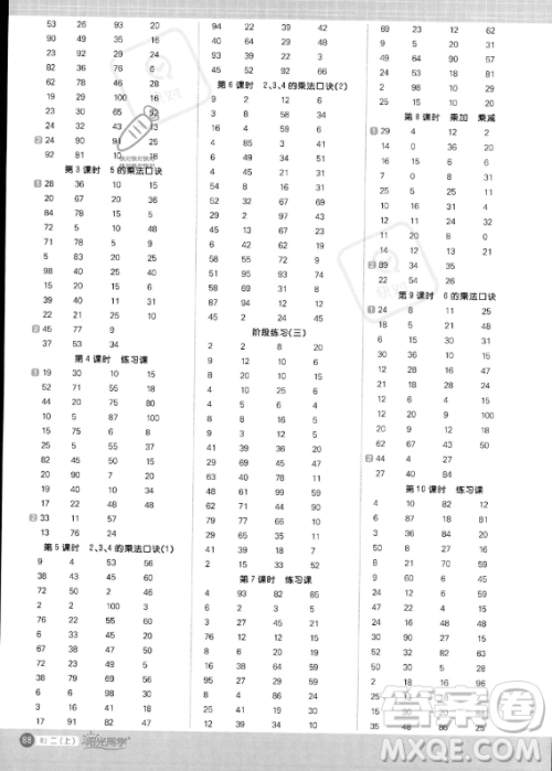 江西教育出版社2023年秋季阳光同学计算小达人二年级上册数学人教版答案