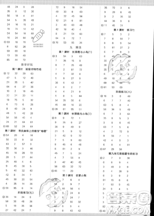 江西教育出版社2023年秋季阳光同学计算小达人二年级上册数学北师大版答案