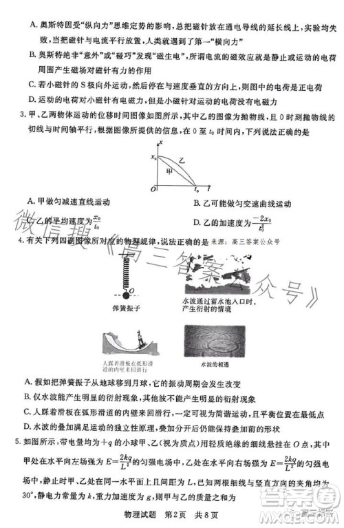 2023年湖北省部分名校高三新起点8月联考物理试题答案