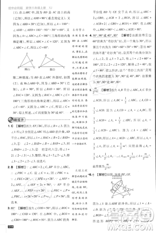 开明出版社2024届初中必刷题八年级上册数学湘教版答案