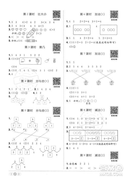 江西教育出版社2023年秋季阳光同学课时优化作业一年级上册数学人教版答案 江西教育出版社2023年秋季阳光同学课时优化作业一年级上册数学人教版答案