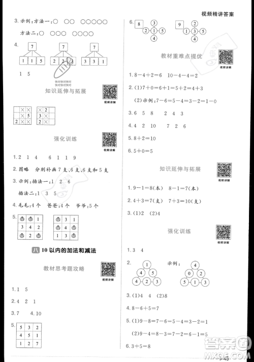 江西教育出版社2023年秋季阳光同学课时优化作业一年级上册数学苏教版答案