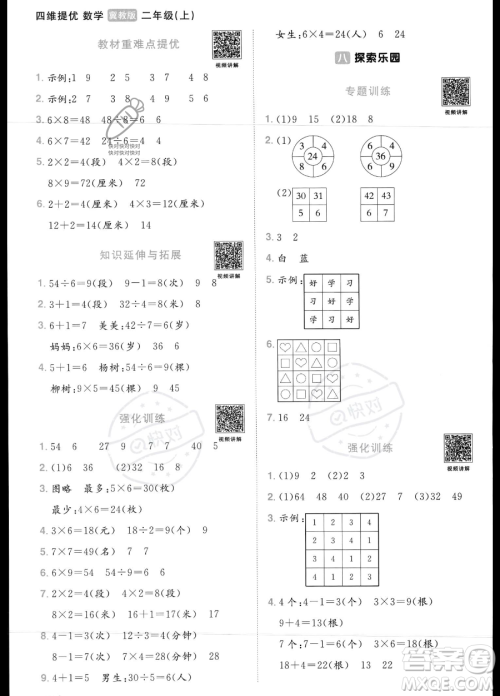 江西教育出版社2023年秋季阳光同学课时优化作业二年级上册数学冀教版答案