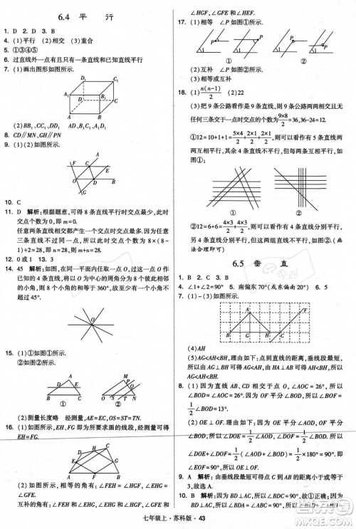 甘肃少年儿童出版社2023年秋季学霸题中题七年级上册数学苏科版答案