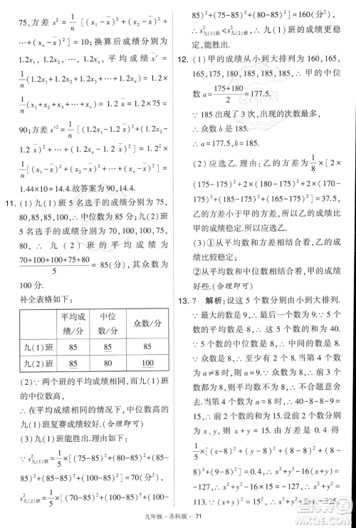 甘肃少年儿童出版社2023年秋季学霸题中题九年级上册数学苏科版答案