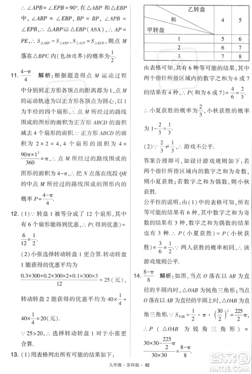 甘肃少年儿童出版社2023年秋季学霸题中题九年级上册数学苏科版答案