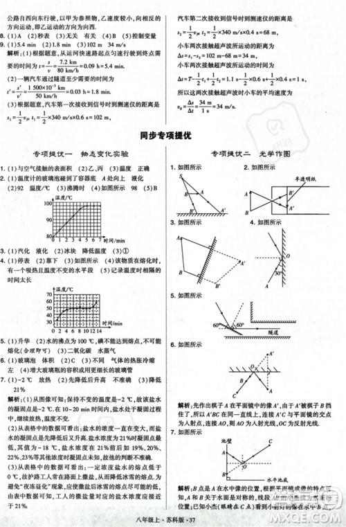 甘肃少年儿童出版社2023年秋季学霸题中题八年级上册物理苏科版答案