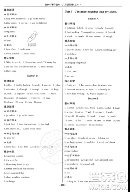 龙门书局2023年秋季启东中学作业本八年级上册英语人教版答案 龙门书局2023年秋季启东中学作业本八年级上册英语人教版答案