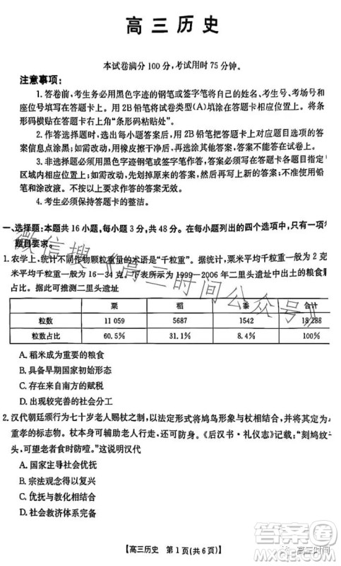 2024届广东金太阳8月联考2409C高三历史试题答案