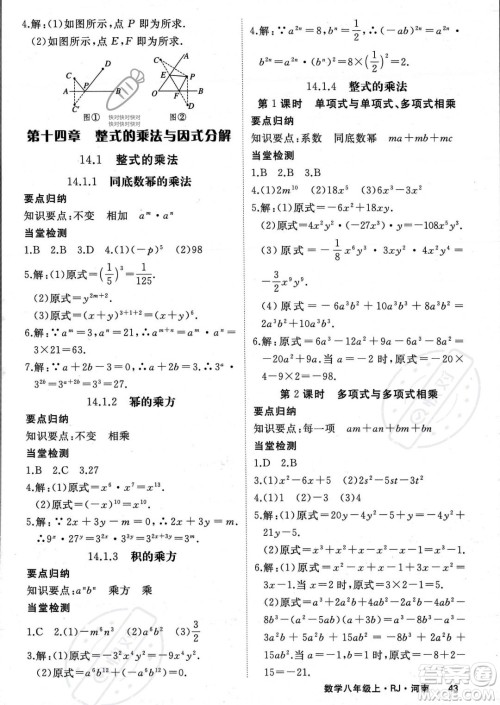 武汉出版社2023年秋季学练优八年级上册数学人教版河南专版答案