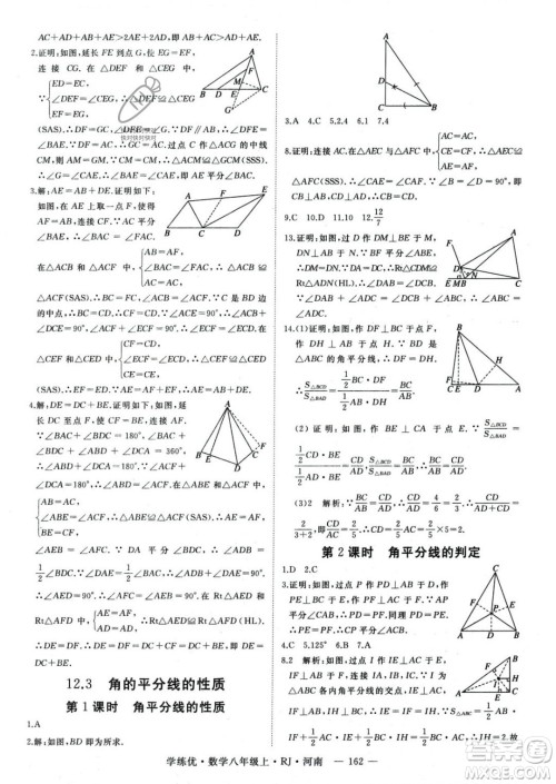 武汉出版社2023年秋季学练优八年级上册数学人教版河南专版答案