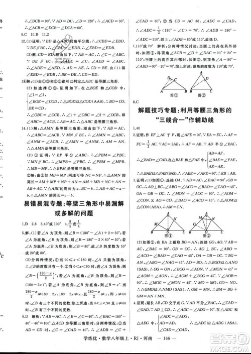 武汉出版社2023年秋季学练优八年级上册数学人教版河南专版答案