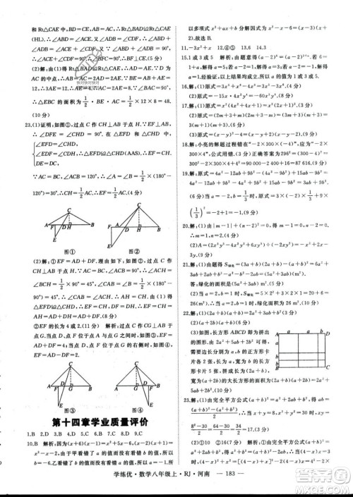 武汉出版社2023年秋季学练优八年级上册数学人教版河南专版答案