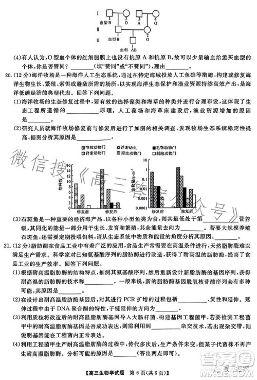 天壹名校联盟2024届高三入学摸底考试生物试卷答案 天壹名校联盟2024届高三入学摸底考试生物试卷答案