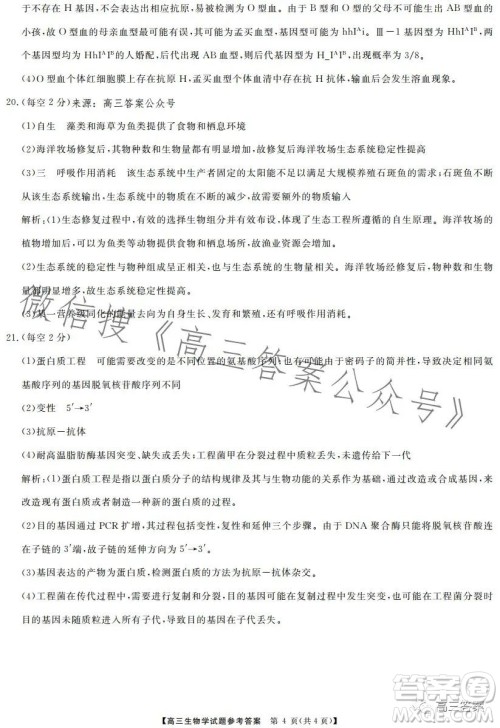 天壹名校联盟2024届高三入学摸底考试生物试卷答案 天壹名校联盟2024届高三入学摸底考试生物试卷答案