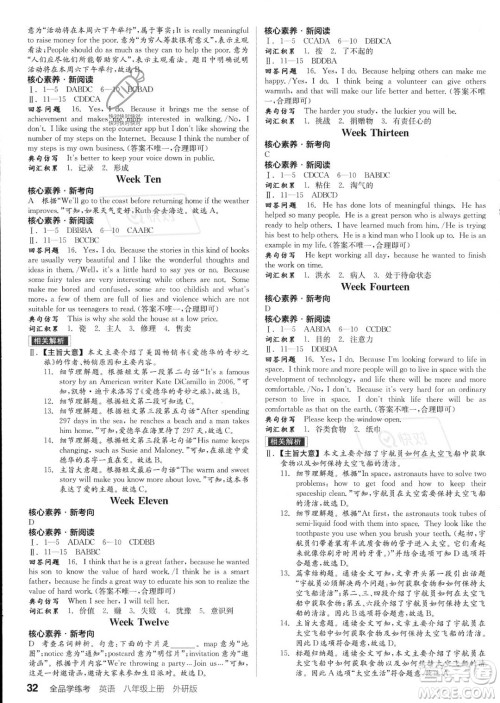 阳光出版社2023年秋季全品学练考八年级上册英语外研版答案